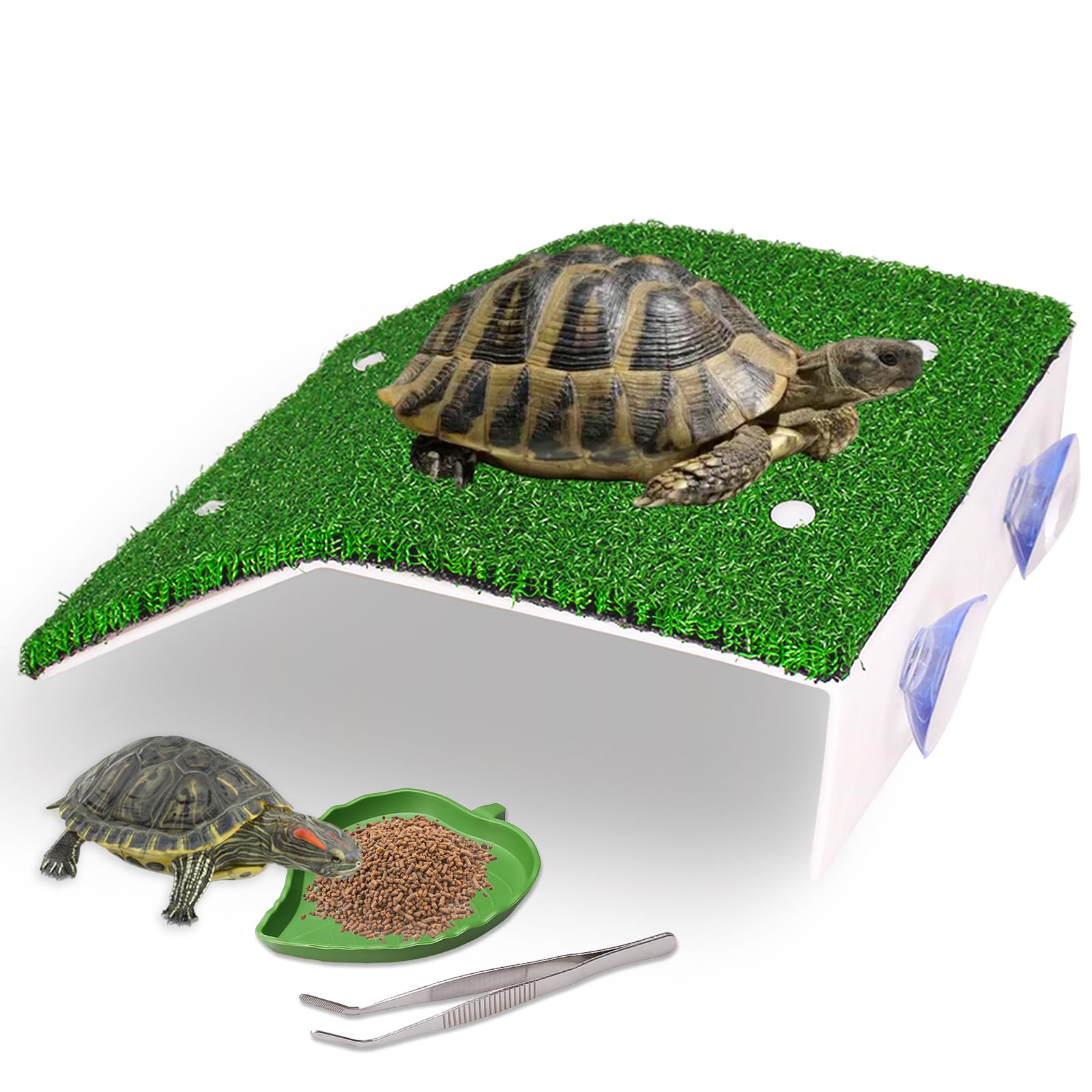 3Pcs Lawn Basking Platform for Turtle, Simulated Grass Terrace, Tortoise Ramp Climbing Ladder Resting Terrace,Fish Tanks Aquarium Decor for Turtle, Tanks Accessories for Small Reptile Frogs,Medium