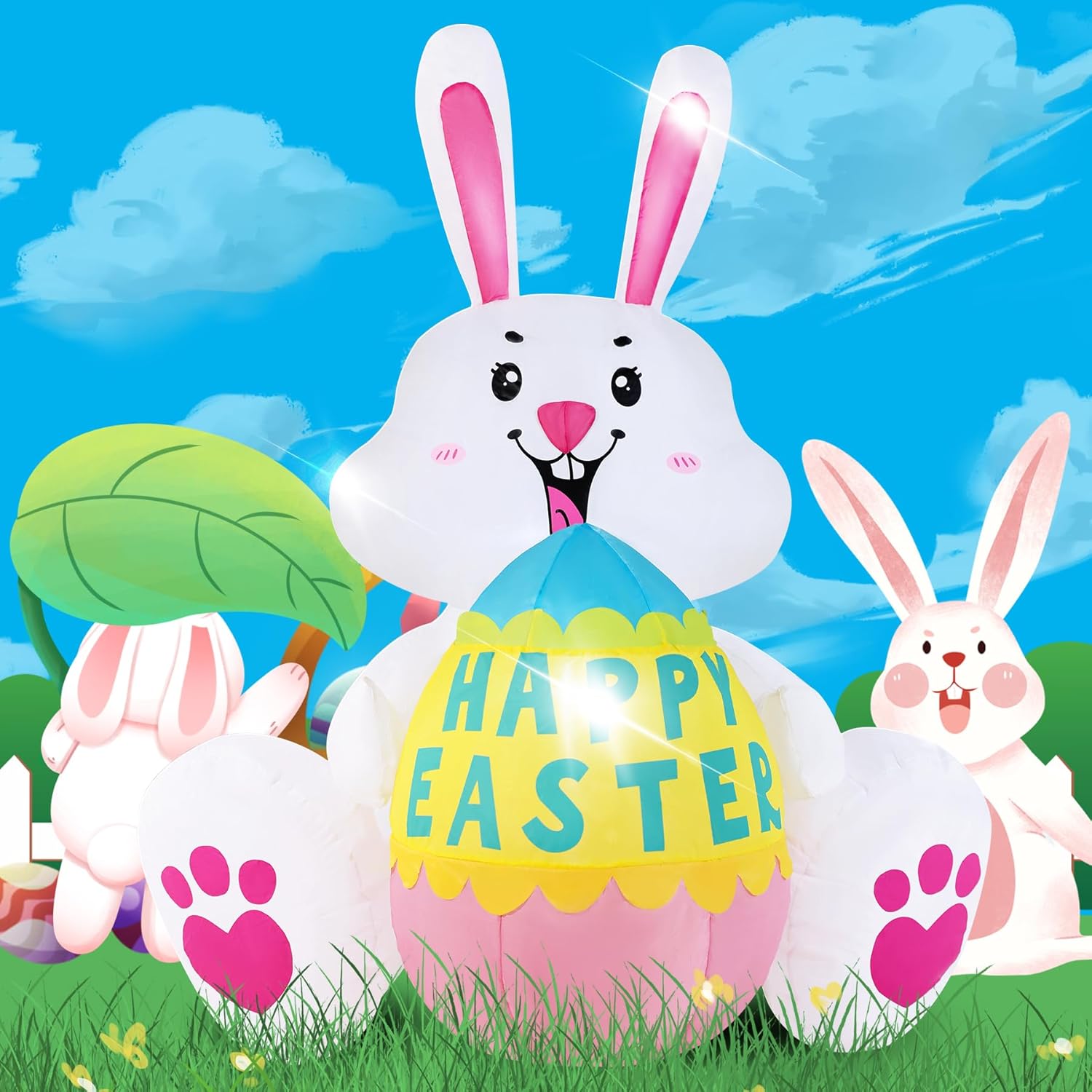 3.6FT Easter Inflatables Bunny with Egg - Brighter LED Lights, Quick Inflation Outdoor Yard Decoration, Holiday Inflatable for Patio Garden Lawn, Cute Ear Bunny Rabbit Gifts - Image 6