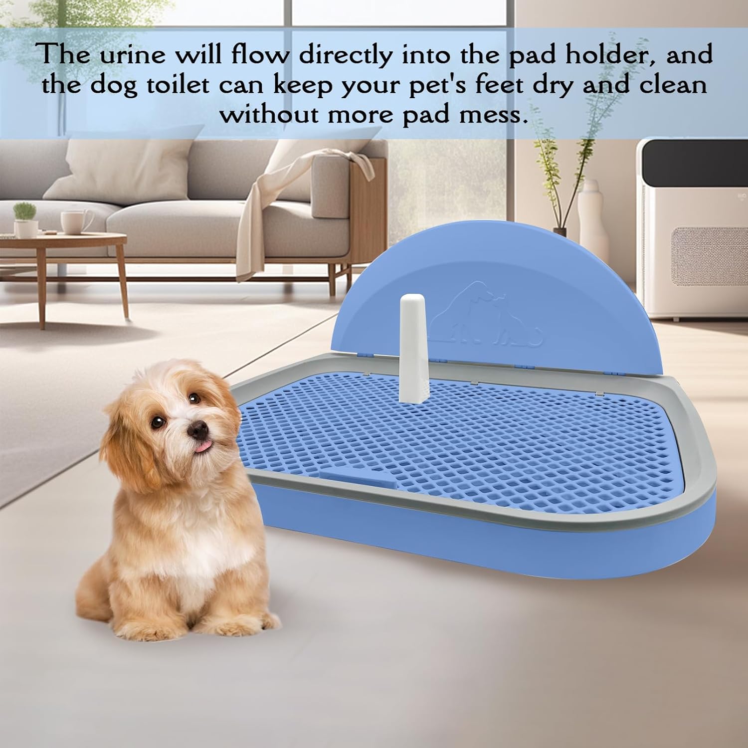 Tfwadmx Pee Pad Holder Dog Potty Tray with Splash Guard & Center Post Mesh Training Toilet Potty Tray Puppy Pad Holder for Puppy and Small Size Dog (Blue, 22.4×17.7)