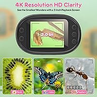 Vista 3 de Microscopio de mano 1000X para niños, pantalla 4K de 2.0 pulgadas, mini microscopios digitales de bolsillo recargables con kit de portaobjetos