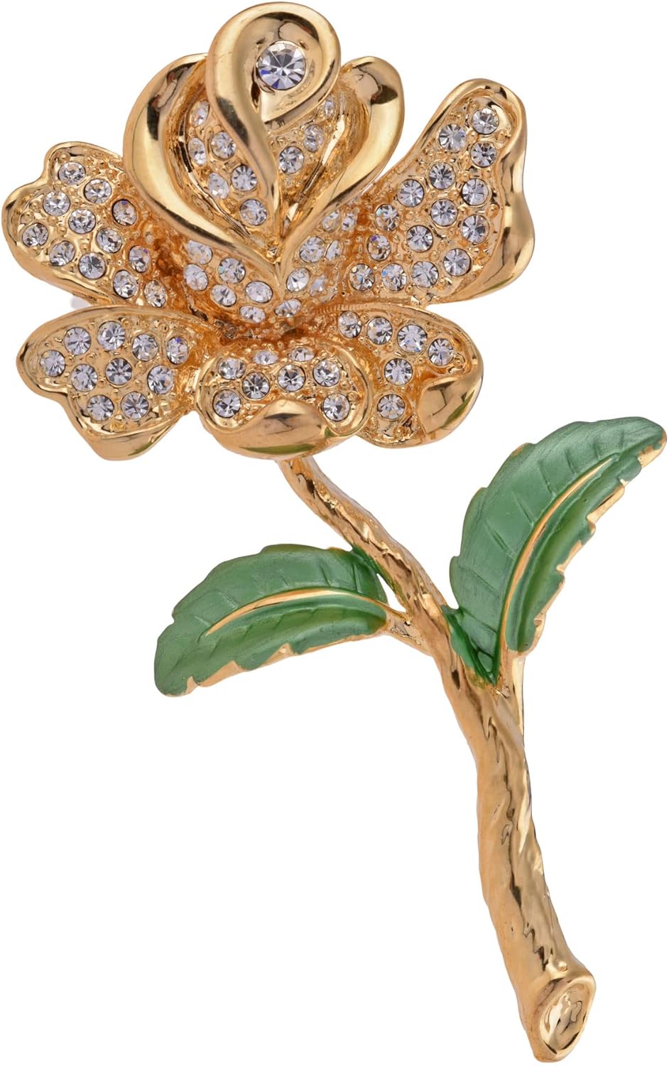 Lisa Hsieh Mid-Century Rhinestone Flower Gold Pin Brooch