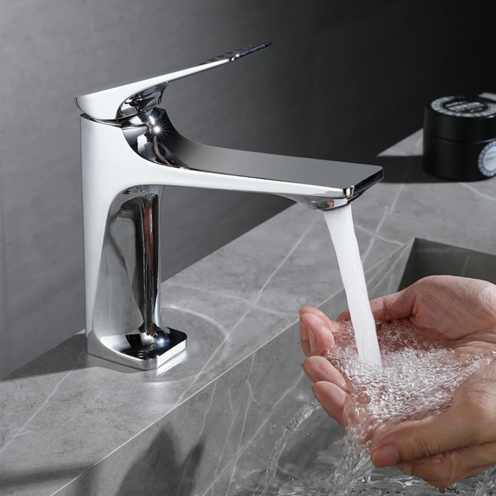 Robinet de lavabo mitigeur eau chaude froide gris chrome monotrou en laiton durable