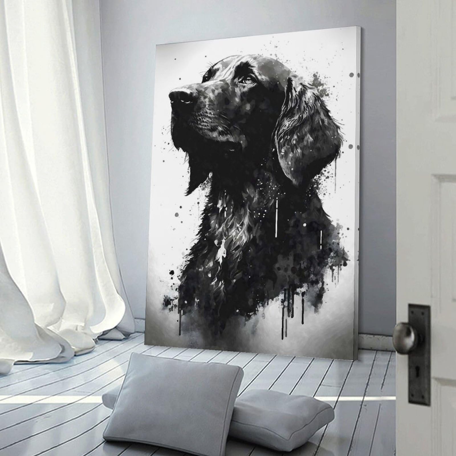 Junmoney Frame-Style-5 Wall Picture Print Flat Coated Retriever Ink, 20X30inch(50X75cm), For Entrance Walls, Hall Decor Or Foyers, Home Artwork For First Impressions