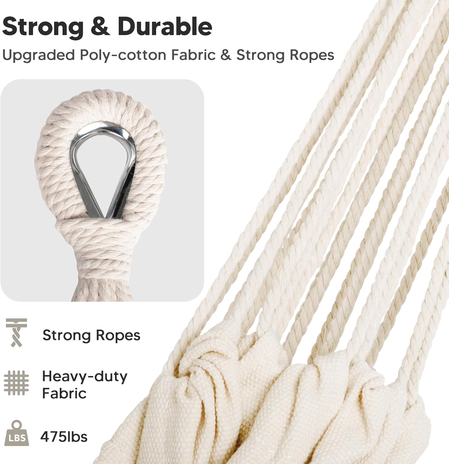 SUNCREAT Hammocks Hammock Replacement for Stand, Double Hammock with Carrying Bag, Hanging Straps, Beige