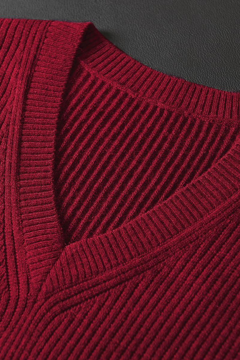 Pull tricoté sans Manches col en V pour Hommes Solid Color Top Slim pour Hommes