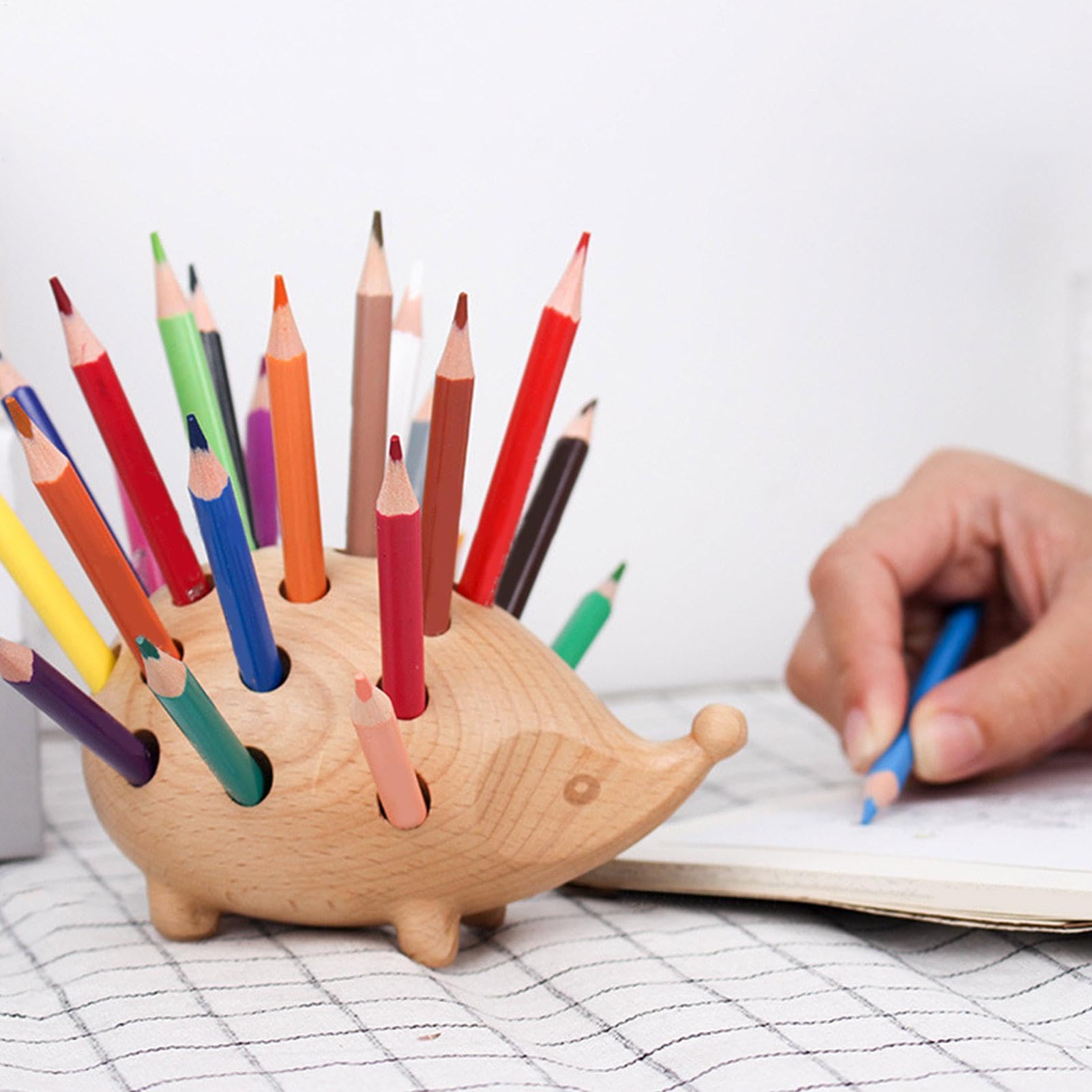 Organisateur de crayons Hérisson - Pot à crayons en bois de hérisson