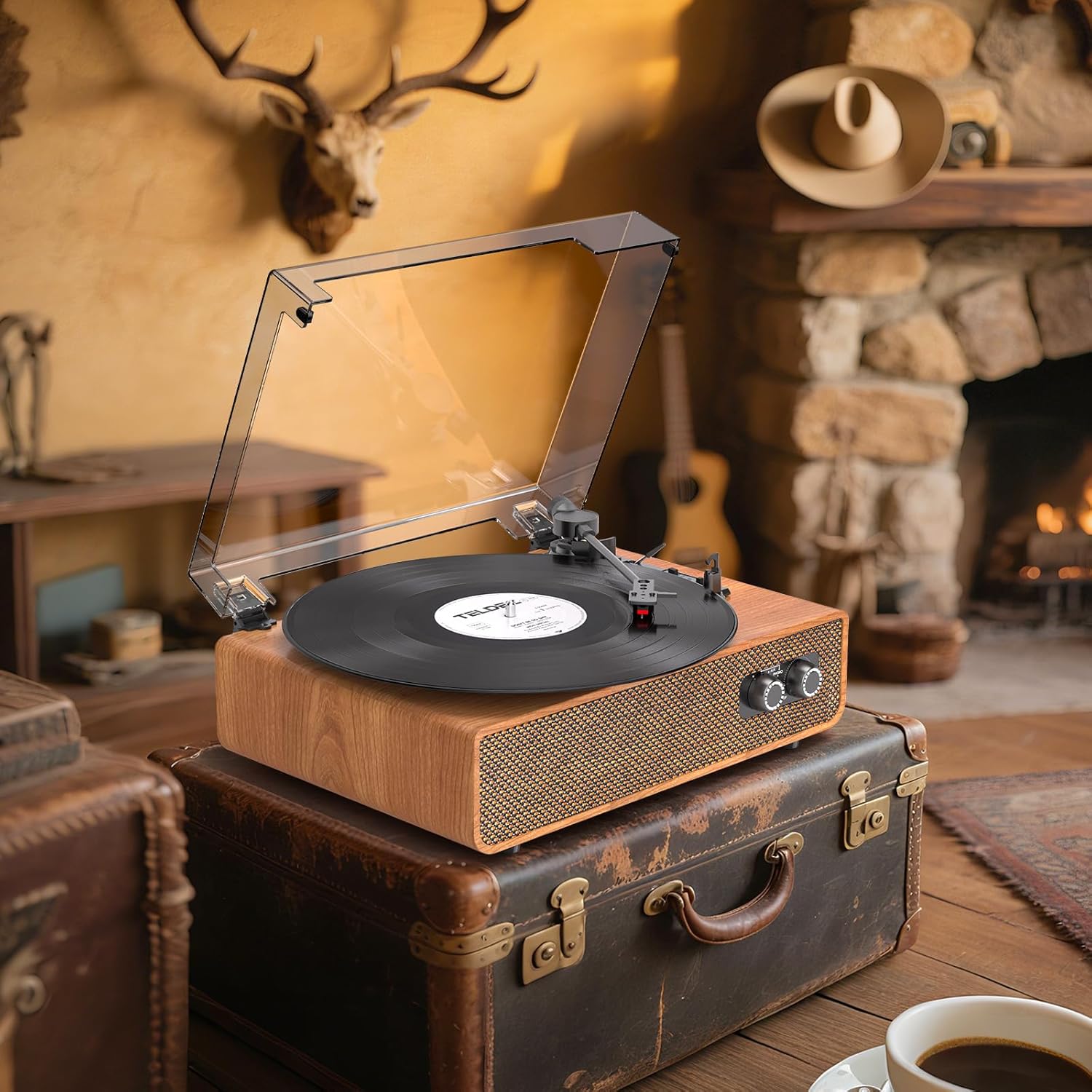 Vinyl Record Player Vintage 3 Speed Turntable Bluetooth with Upgraded Speakers, Adjustable Counterweight, Vinyl LP Player with Enhanced Sound, Aux-in & RCA Output,Light Wood - Image 5