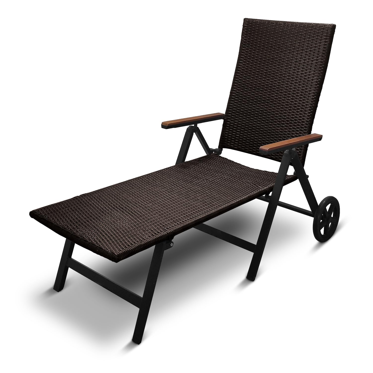 Generisch Aluminium Polyrattan Rollliege Relaxliege 120 kg belastbar Sonnenliege Klappbare Gartenliege Braun Neu