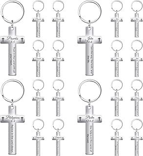 20 Pcs Christian Bible Verse Keychain Bulk Religious Cross Keychains Keyring Jesus Keychain Jewelry for Inspirational Gift Catholic Birthday Christmas Easter Baptism Women Men Kid