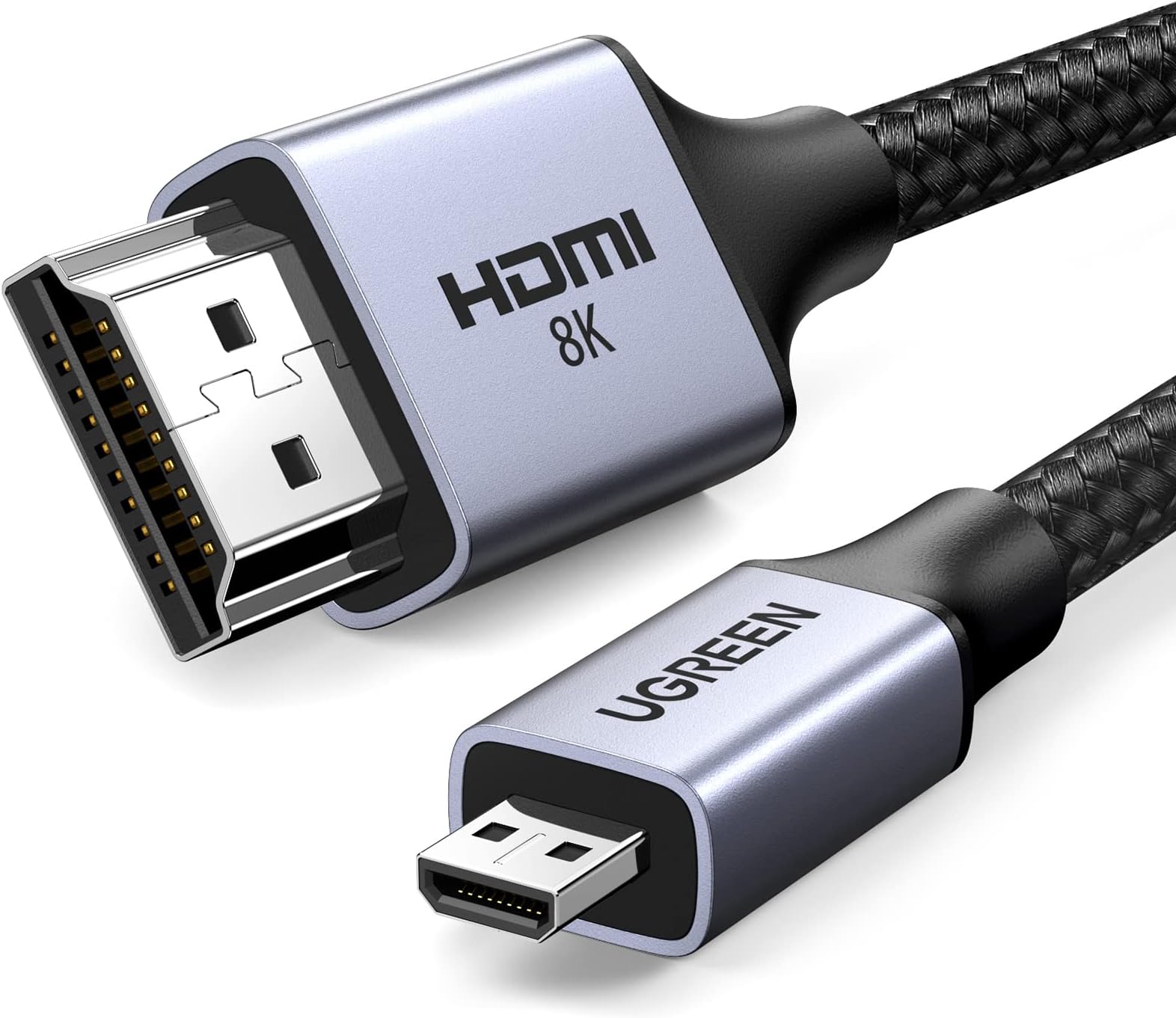 8K Micro HDMI to HDMI 2.1 Cable Adapter 1M, Male to Male, 8K@60Hz,4K@144Hz,2K@240Hz,HDR/eARC/3D, Compatible Sony/Nikon/Gopro/Canon/Fuji/Raspberry Pi, Braided Cord Aluminum Shell
