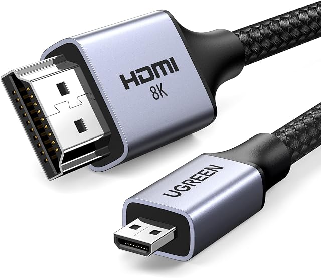UGREEN 8K Micro HDMI to HDMI Cable,2.1 Ultra High Speed Aluminum Shell Braided Cord 8K@60Hz,4K@240Hz Support HDR eARC Dolby, Compatible with Hero/Raspberry Pi 5 4/Camera,6.6Ft | 4K@240Hz, eARC, 48Gbps, Bi-directional, Dolby Atmos, 3D, Gold Plated, Co