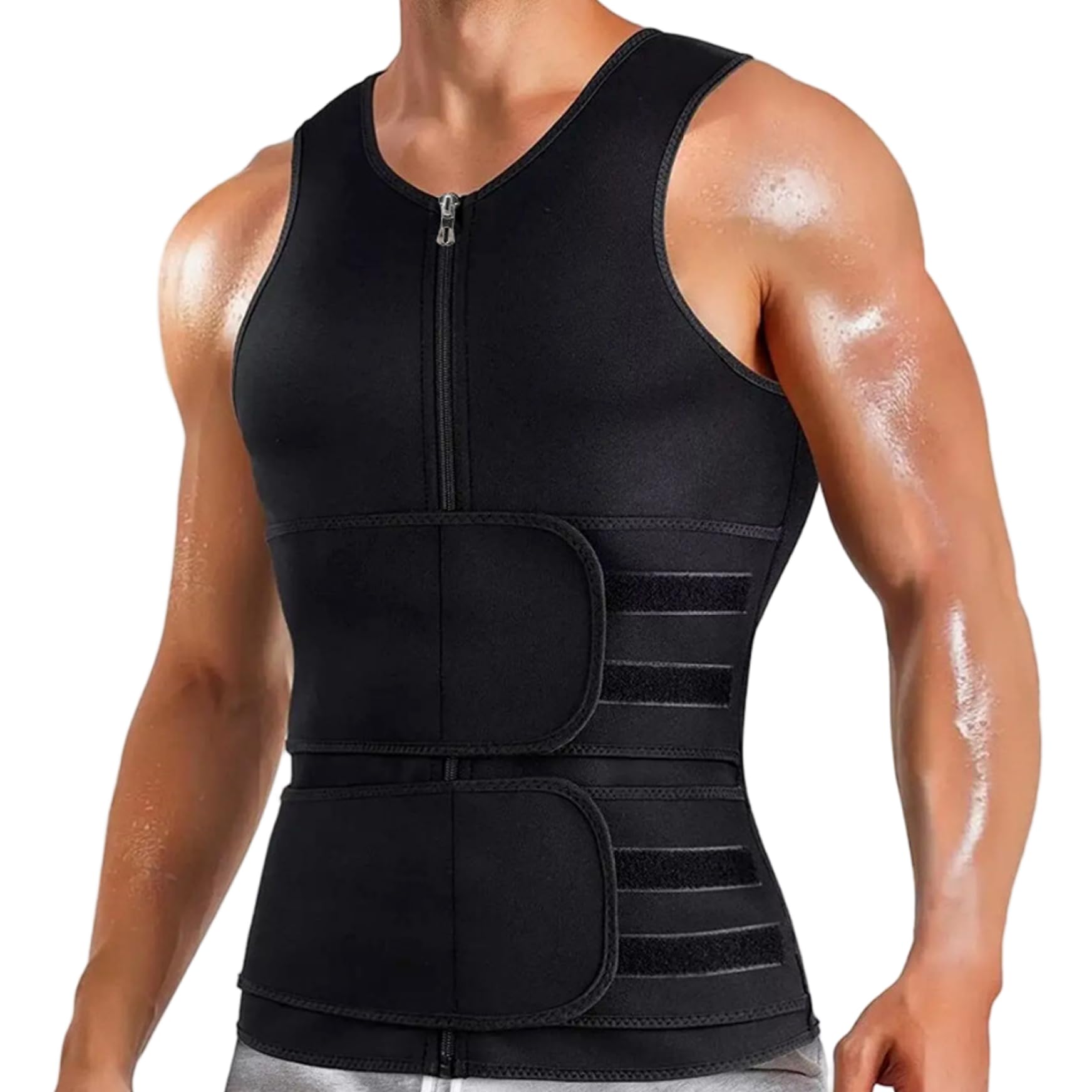 Suxdlan Men's L Sauna Vest Waist Trainer, Double Belt Sweat Vest Zipper Body Shaper For Gym Workout Exercise Running,