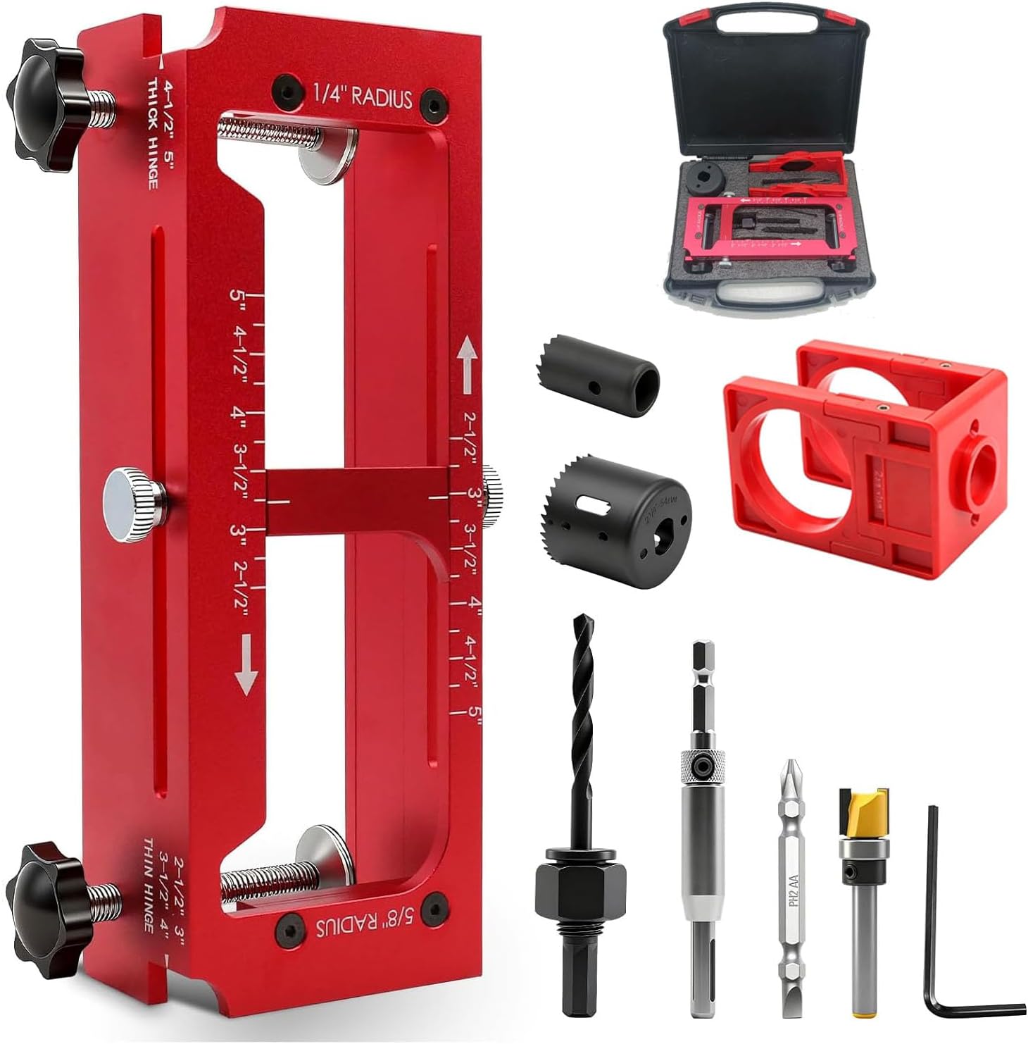 Garosa Door Hinge Jig, Aluminum Alloy Hinge Router Template with Built in Depth for 2.5in to 5in Hinges, 1/4in 5/8in Radius Square Corner Types