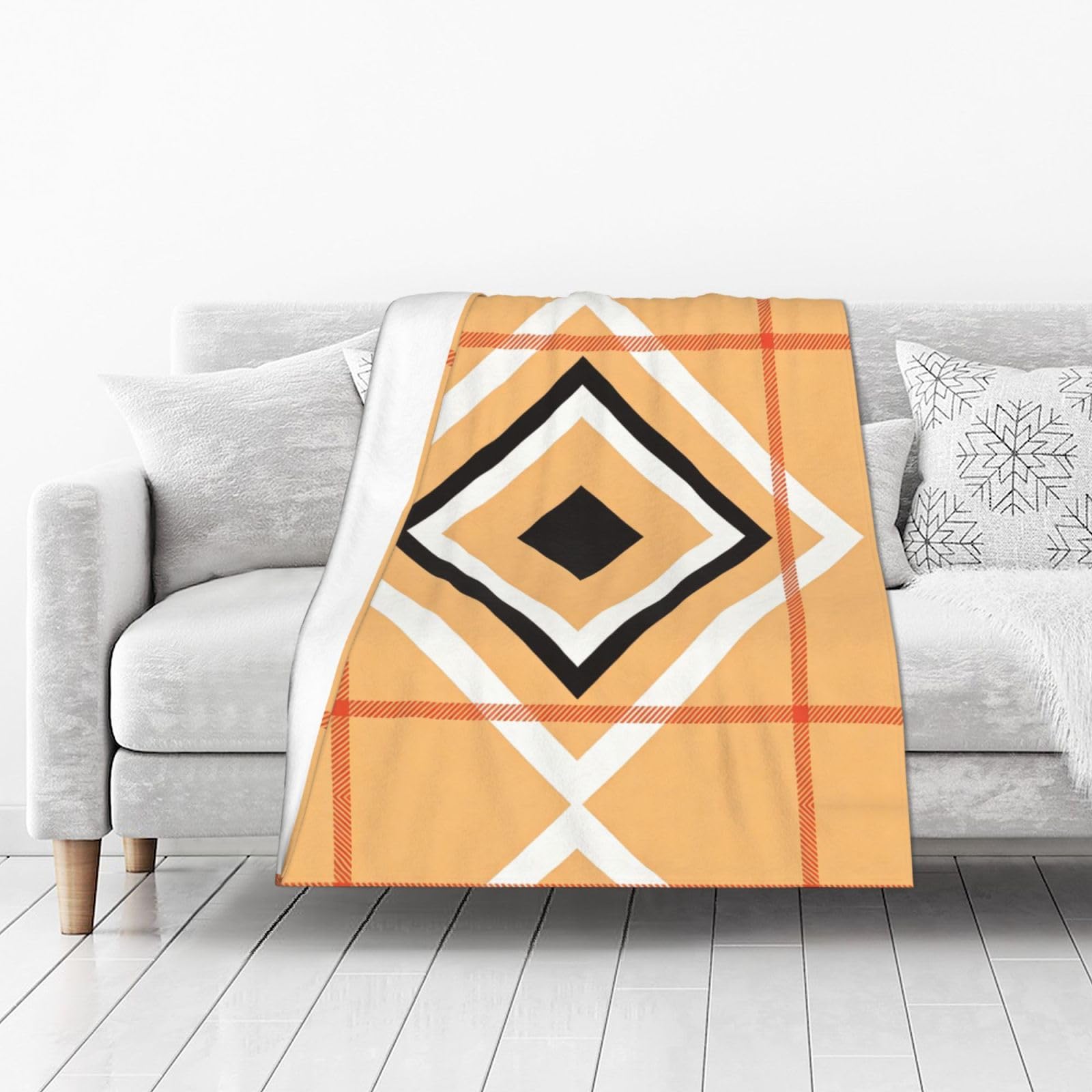 DUYIOKH Layered Diamond On Plaid Background Print Thick Throw Blanket, Blanket for Couch Bed Warm Travel Blanket for Camping Movie Night
