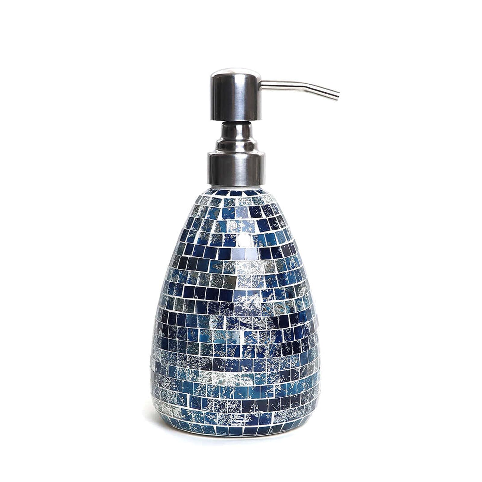 Soap Dispensing Mosaic Hand Soap Dispenser Blue Glass Stylish Soap Dispenser for Bathroom Durable Bathroom Soap Dispenser Elegant Hand Soap Dispenser for Bathroom Modern Home Decor New Home Essentials