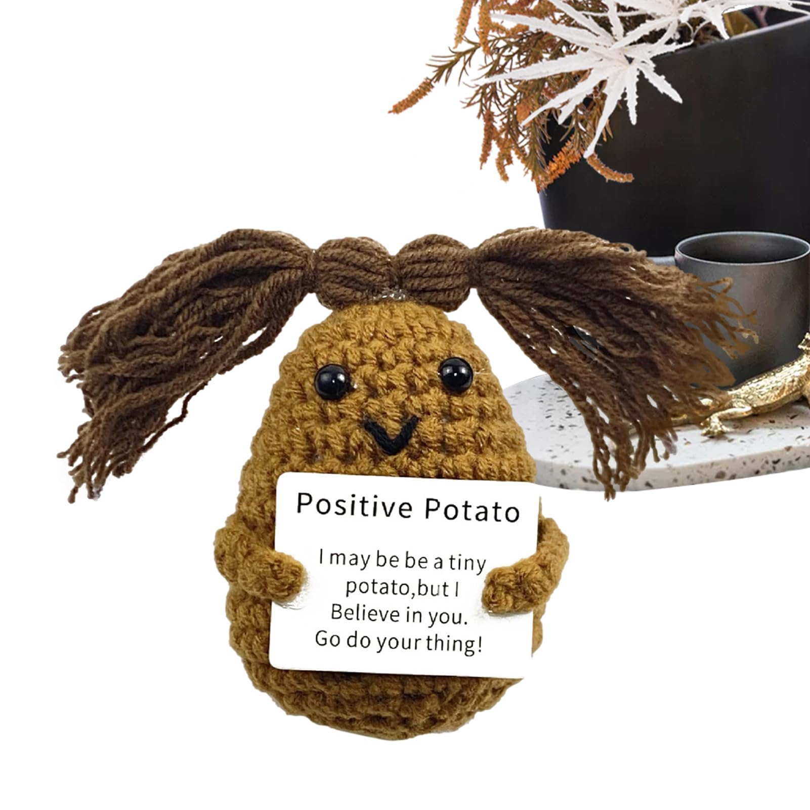 FANCYWUXI Positieve aardappelpocket-knuffel, grappige gebreide aardappel met sleutelhanger, mini-pluche figuren, positieve aardappelpop, cadeau voor vriend, groen, 12 x 5 cm