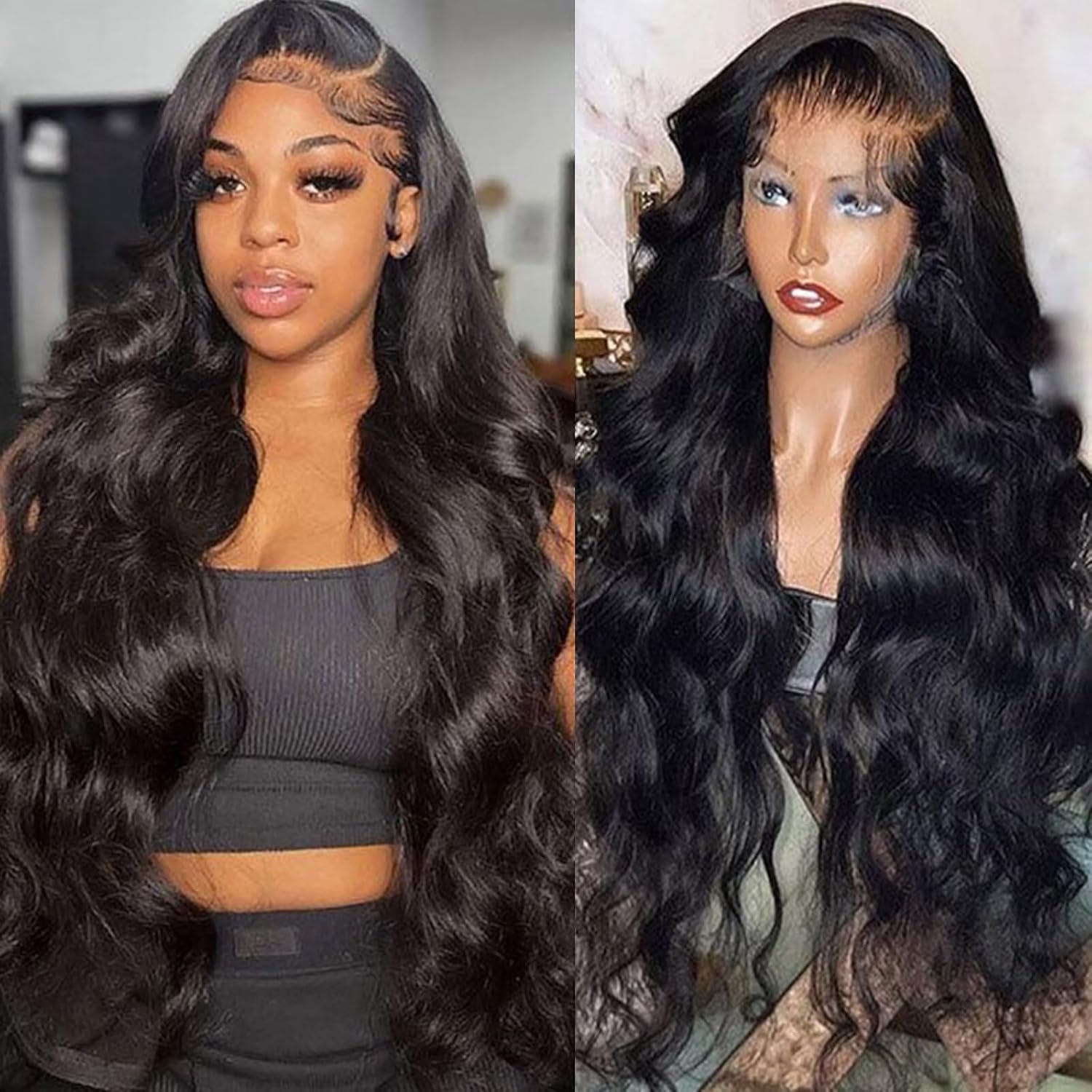 Lemoda Wholesale 26inch 13X4 Body Wave Human Hair Lace Front Wigs Natural Black 200% Density Brazilian HD Lace Wig Natural Hairline Color 1B 100% Human Hair Wig