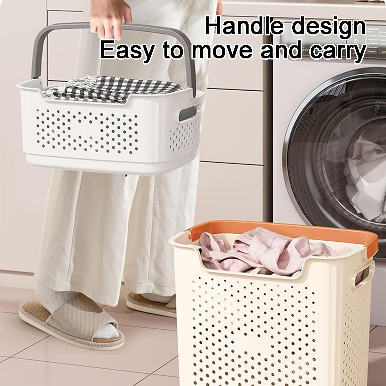 Plastic Laundry Basket, Dirty Clothes Hamper with Handles, Dirty Clothes Laundry Hamper, for Storage Clothes in Bedroom, Bathroom(Gray,32x35x25cm/13x14x10in)