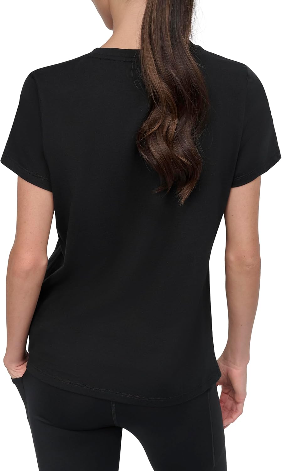 DKNY womens Rhinestone Stripe Logo Short Sleeve T-shirt