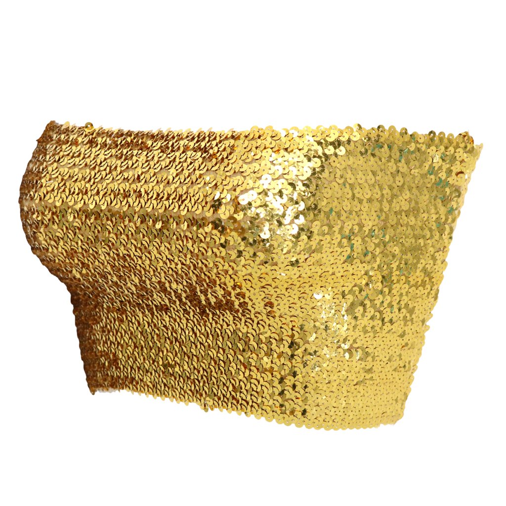 CALANDIS® Women Sequin Off Shoulder Tube Top Blouse Stretchy Chest Wrap Party Vest Gold-image-5