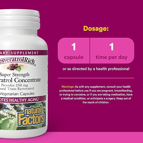 Miniatura 3 de ResveratrolRich by Natural Factors, Super Strength Resveratrol Concentrate, Promotes Healthy Aging, 60 capsules (60 servings)