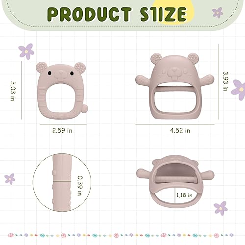 Miniatura 7 de TinyHalo 2 juguetes de dentición de silicona para bebés, autorelajantes y saludables para el desarrollo bucal sin BPA, anticaídas, adorables y