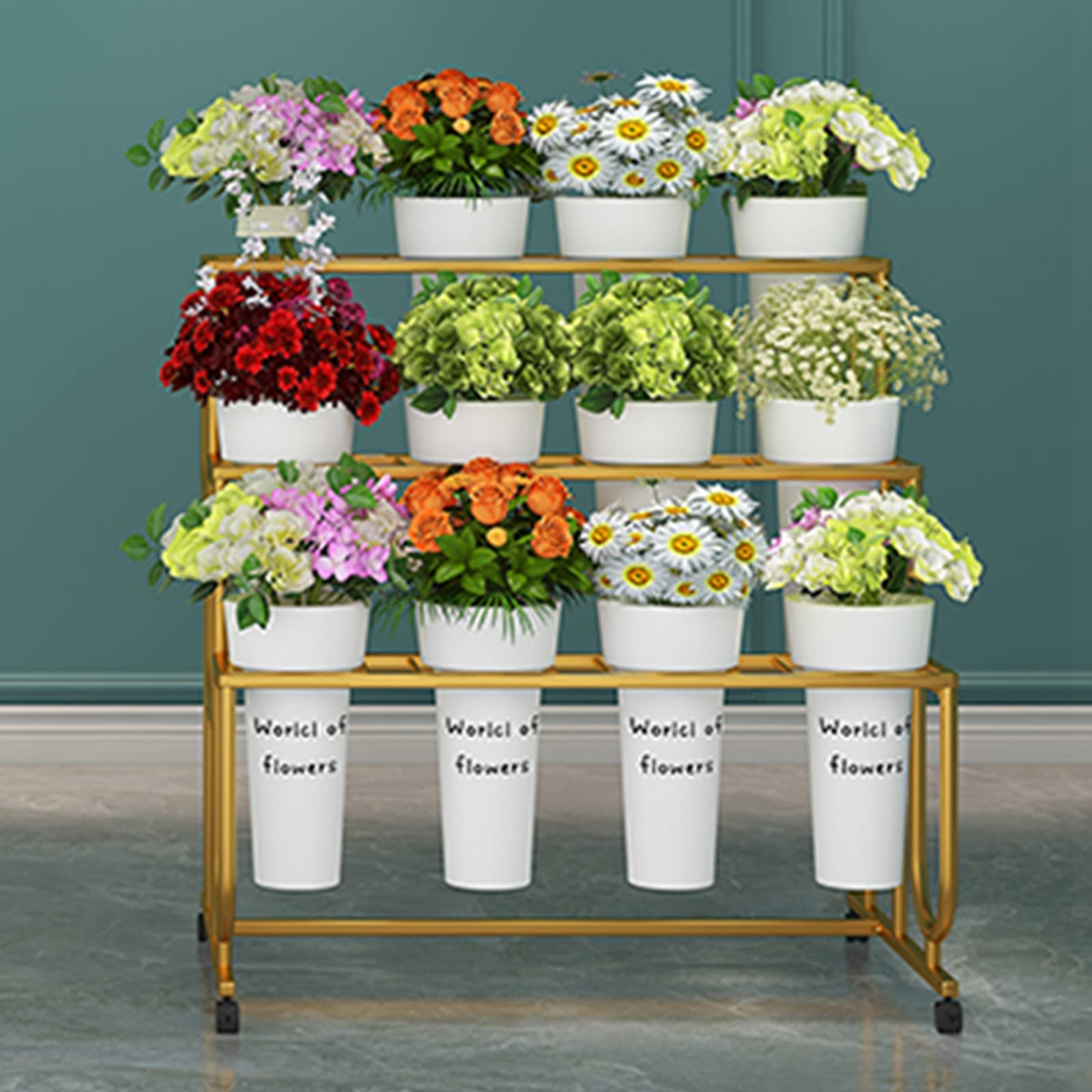 Présentoir De Fleurs Avec 16 Seaux De Fleurs, étagère En Fer Forgé Pour Bouquet De Fleuriste, étagère échelle Pour Plantes, Magasin De Fleurs Fraîches, Pot De Fleurs, Support De Présentation De