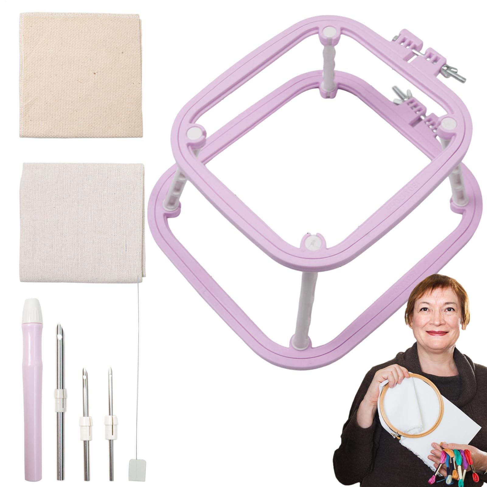 Cerchi da ricamo multicolori, set di cornici per croce rettangolare quadrato, cornici per ricamo in ABS | Cerchi per croce, cerchio con ago da pugno | Kit dema