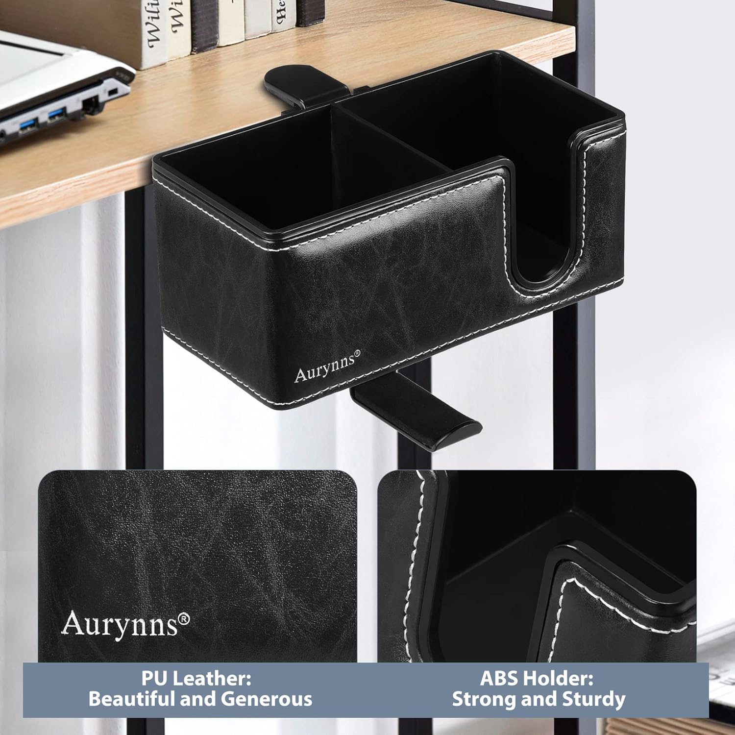 Desk Cup Holder Clip on Pen Holder Headphone Hanger Headset Stand Rotatable Clamp Hook Under Desk (Black) - Image 4