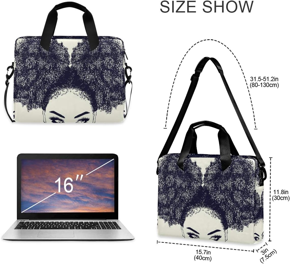 ALAZA African American Woman with Curly Hair Laptop Case Bag Sleeve Portable Crossbody Messenger Briefcase w/Strap Handle, 13 14 15.6 inch