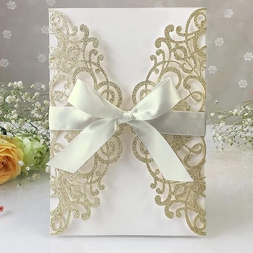 Miniatura 8 de KUCHYNEE 50 tarjetas de invitación de boda personalizadas en blanco azul polvoriento con cintas burdeos de 5 x 7.3 pulgadas, invitaciones de flora