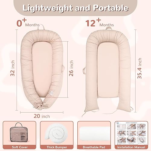 Miniatura 2 de Tumbona para bebé, tumbona infantil para recién nacido, funda portátil para nido de bebé, transpirable y suave, artículos esenciales para recién