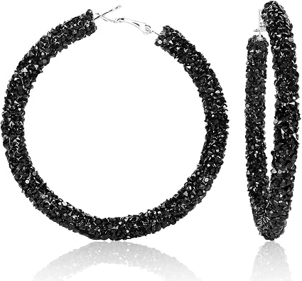 Hoop Rhinestone Earrings for Women, Pink Black Hoop Earrings,Lightweight Bling Accessories for Party Wedding Prom, Gift Ready