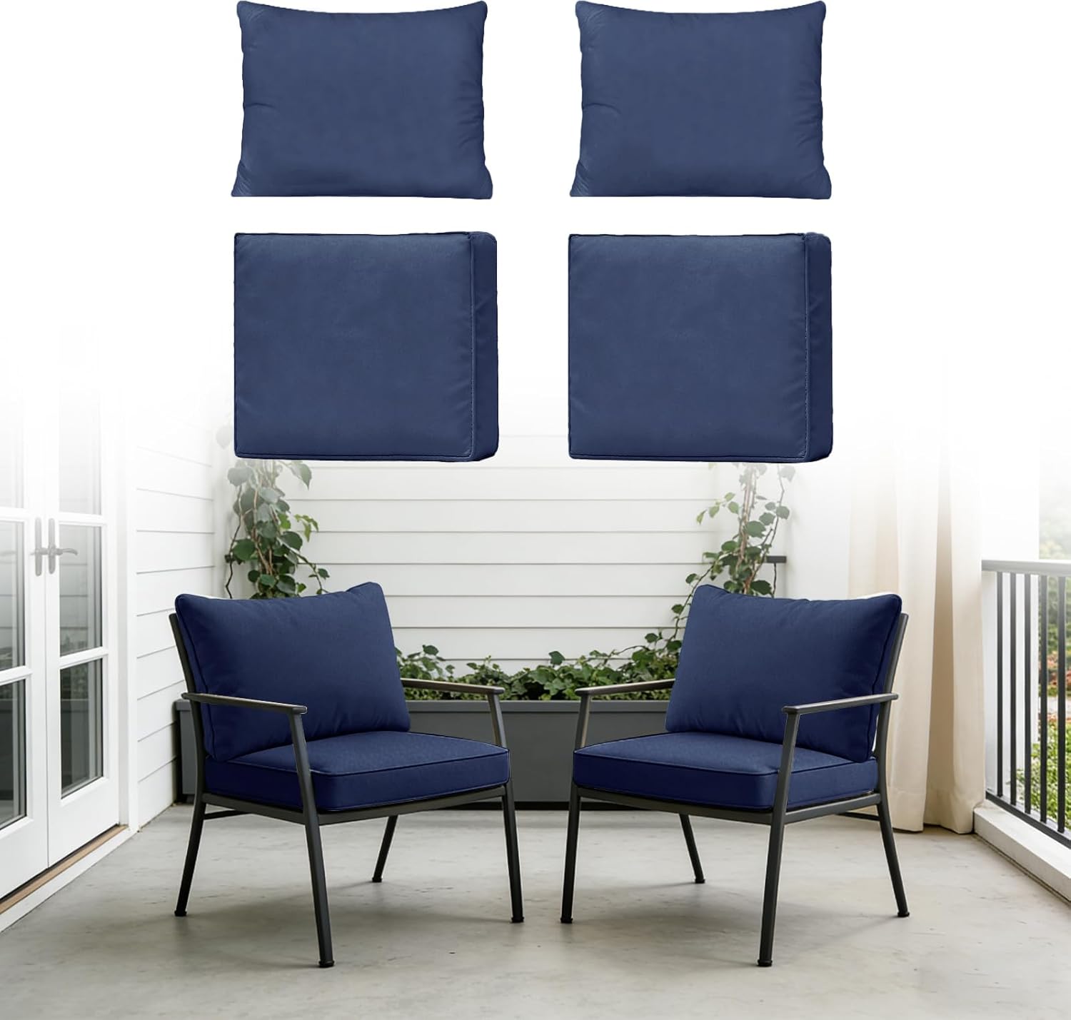 4-Piece Outdoor Patio Cushion Covers, Seat & Back Replacement Set, Covers Only for Patio Furniture, Porch, Deck, Balcony (4Pcs-Blue, 24 * 24 * 4-inch)