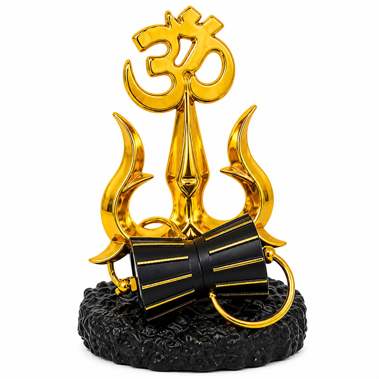 Sheux Om Trishul with Damru Idol for Car Dashboard & Home Temple | Golden Shiv Statue Decorative Showpiece | Spiritual Gift, Pooja Décor, Positive Energy Idol