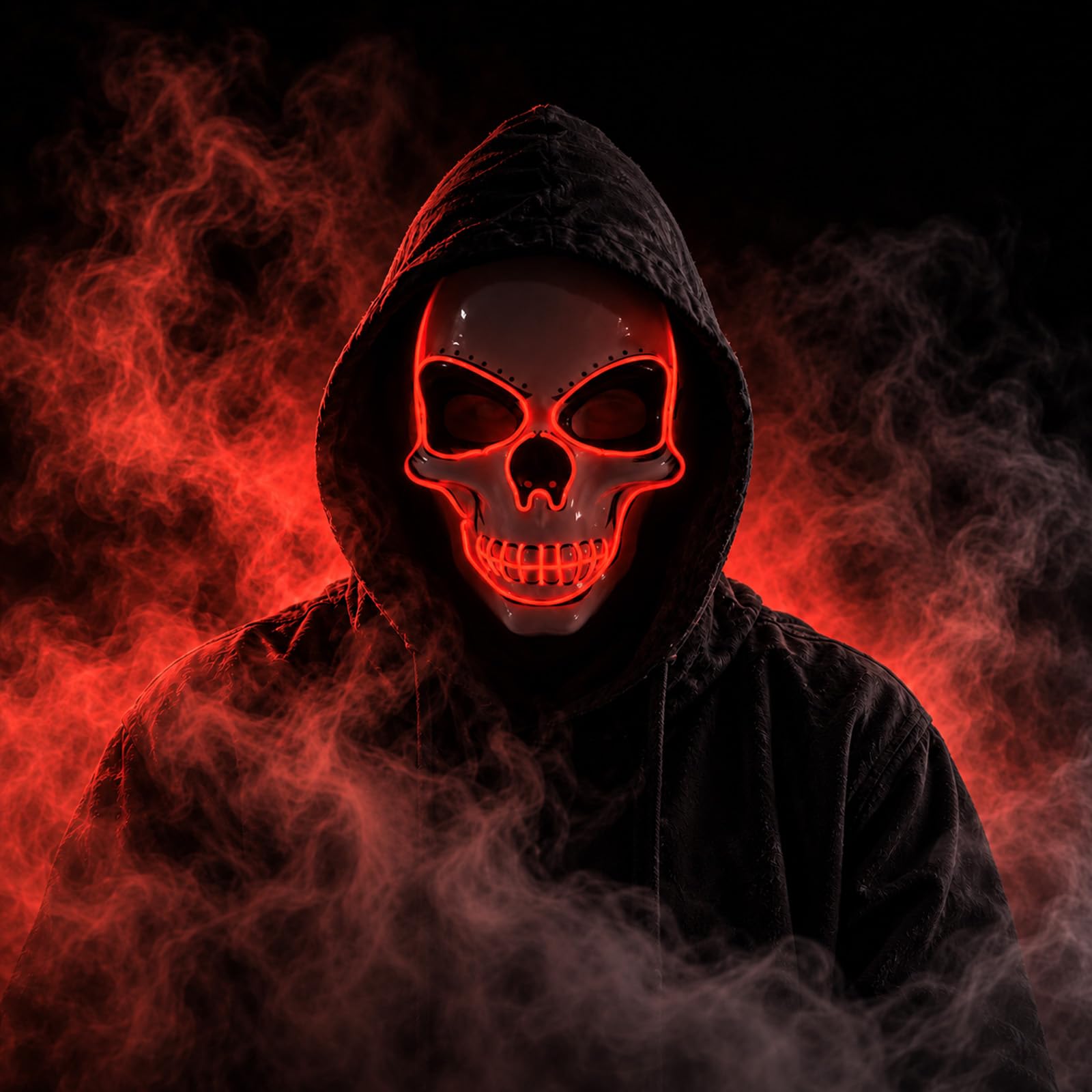 LED Halloween Mask for Adults Full Skull Mask Light Up Mask (Red)