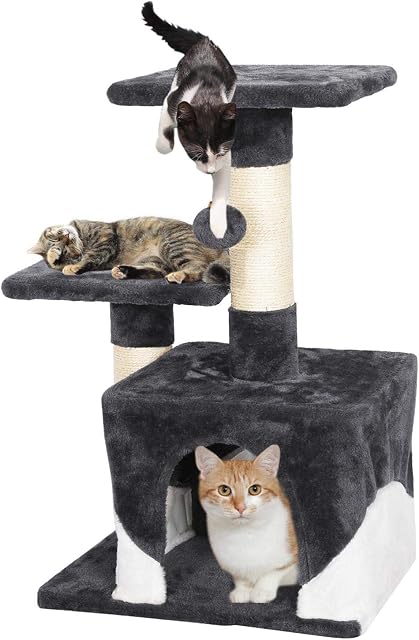 costoffs Basic Cat Tree Cat Tower with Scratching Post Small Cat Climbing House, 69cm Dark Grey/White