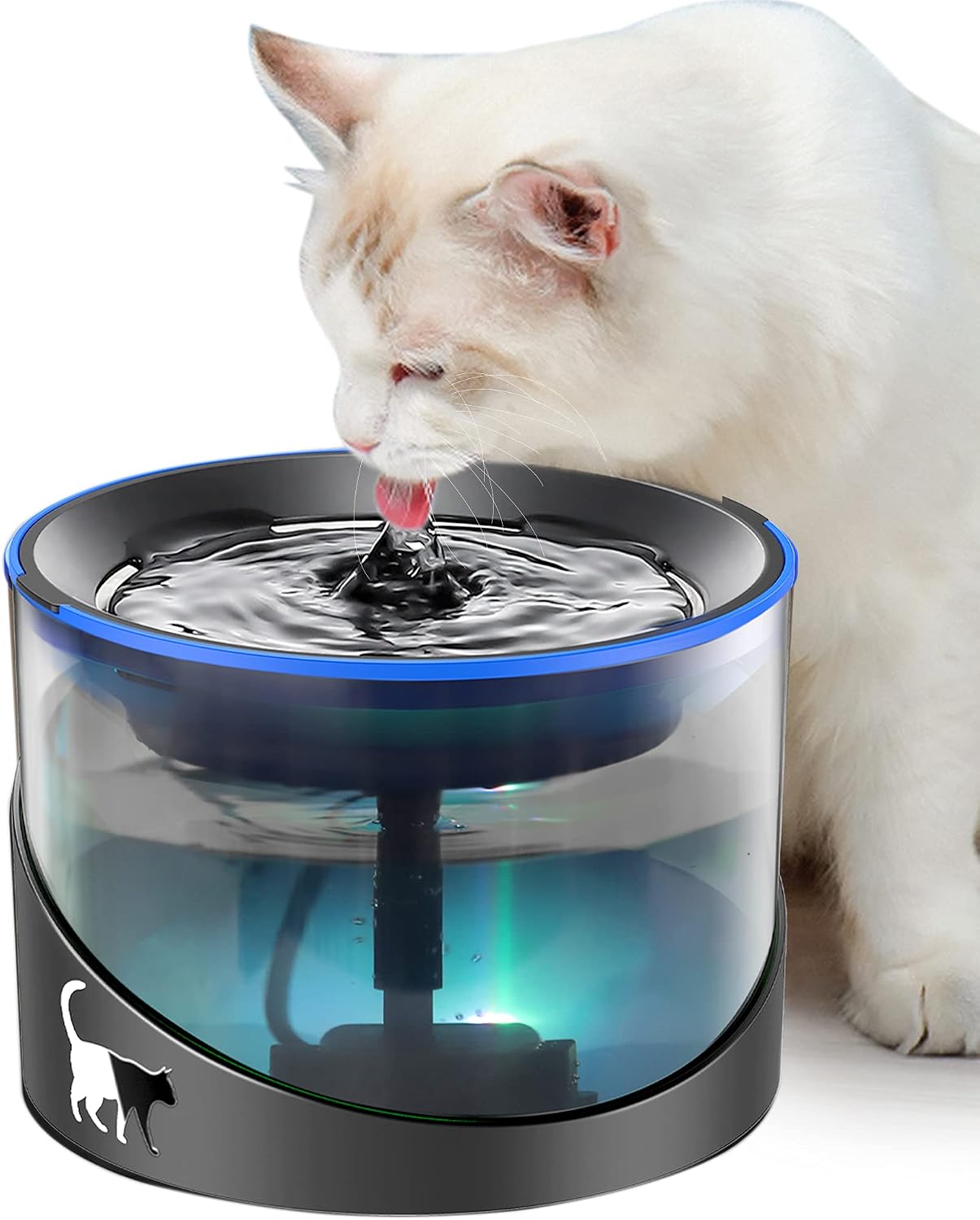 Cat Water Fountain, Ultra-Quiet Pet Water Fountain for Cats, Dogs, Cat Fountain Water Bowl with 74oz/2.2L, Upgraded Pump and LED Light, Dog Water Dispenser with 2 Replacement Filter