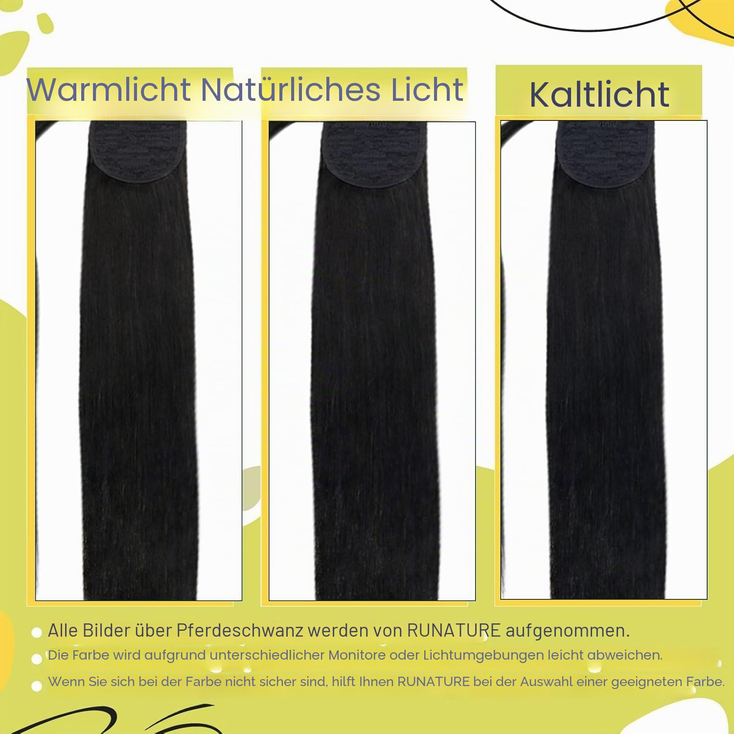 RUNATURE Zopf Extensions Echthaar Natürliches Schwarz 50cm Lang Ponytail Menschliches Haar 80g #1B | Remy Ponytail Extensions hitzebeständig, wiederverwendbar, doppelt gewebt, atmungsaktiv.Verhedderfrei,beeindruckend lang