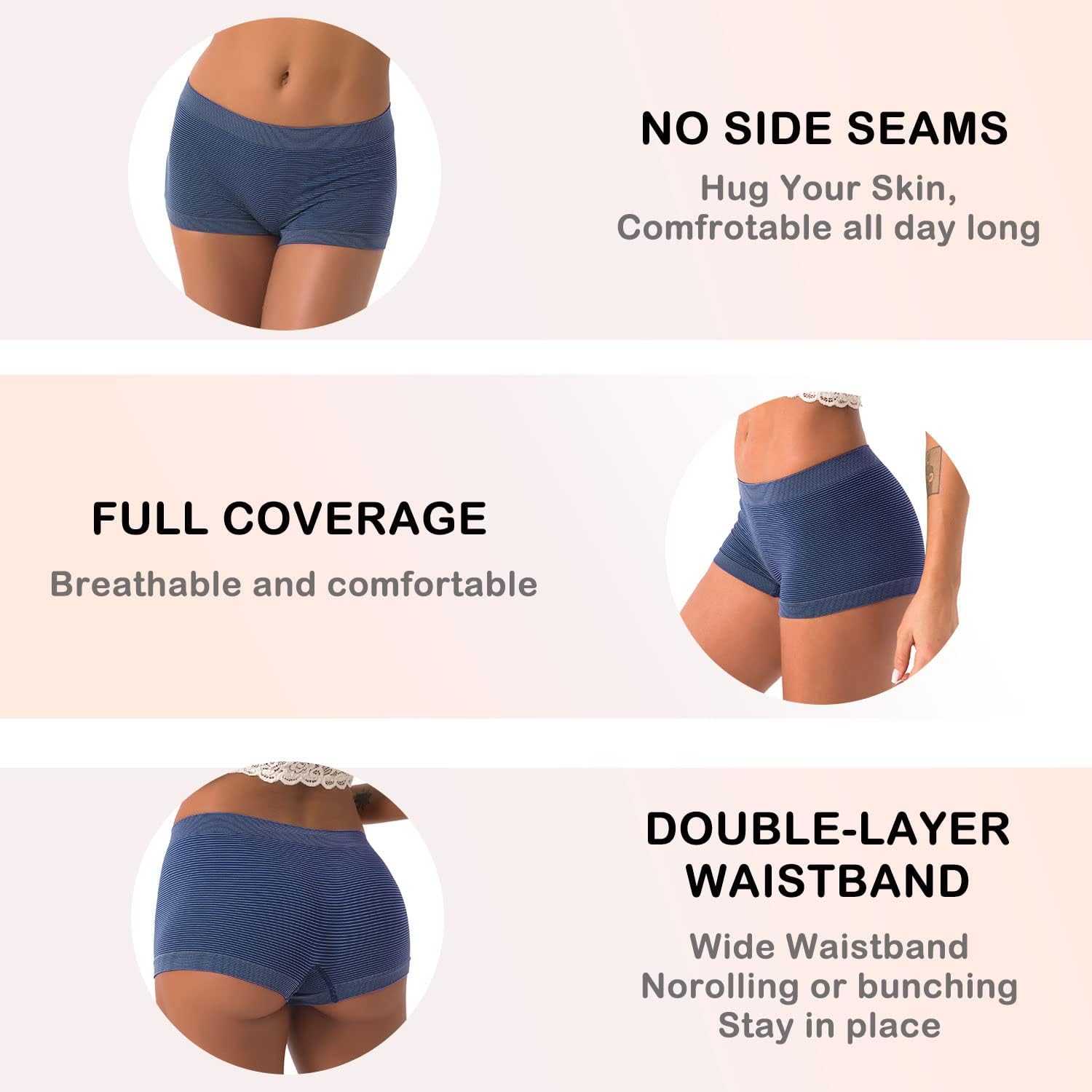 Ruxia Women's Seamless Boyshort Panties Nylon Spandex Underwear Stretch Boxer Briefs Pack of 5 6 71HNe+rCtGL. AC SL1500