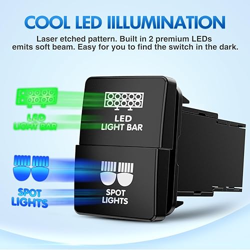 Miniatura 20 de Nilight Interruptor de botón de encendido y apagado de 12 V con kit de cable conector, 1.28 x 0.87 pulgadas, repuesto para Toyota Sequoia Highlander