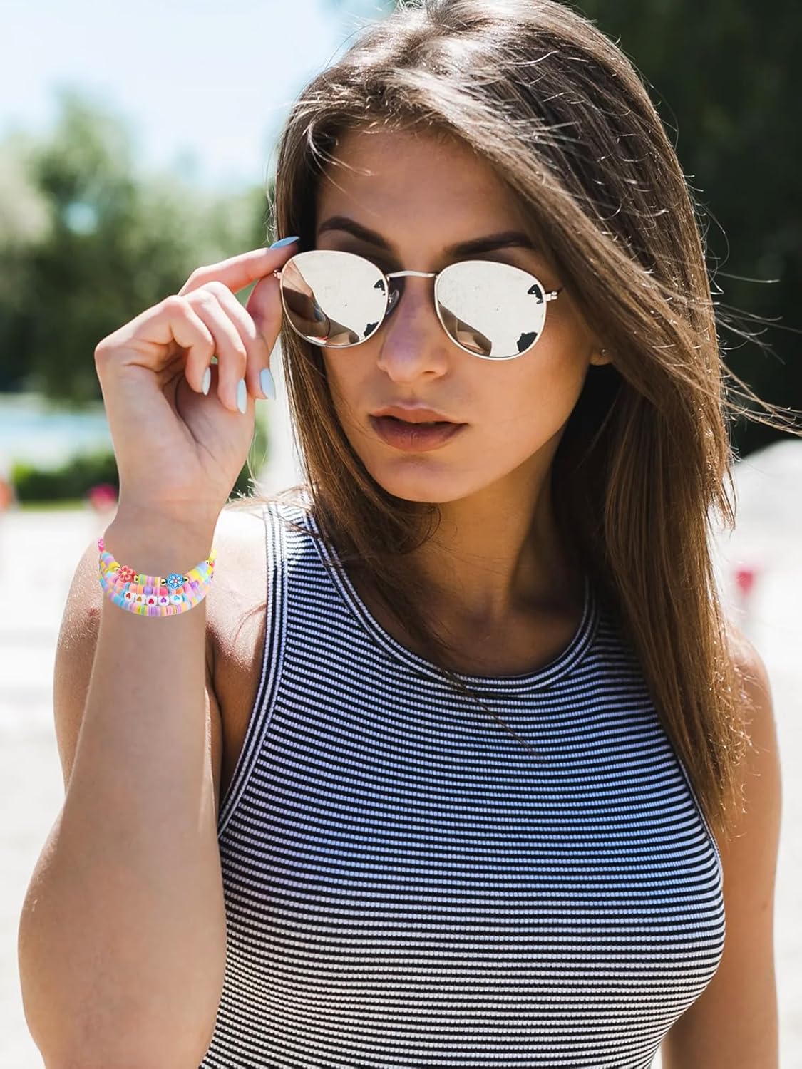 Beaded Bracelet Compatible for Samsung Galaxy Watch 7/6/5/4 40mm 44mm/Watch 5 Pro 45mm/Watch 4 Classic 46mm 42mm, Cute Fancy Handmade Elastic Stretch Strap for Women - Image 4