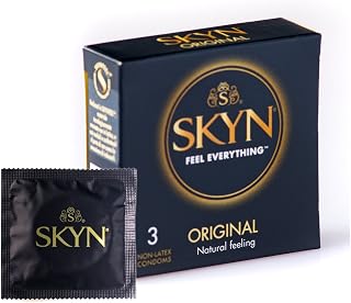 SKYN SKYNFEEL - Preservativos originales sin látex, paquete de 3 unidades, para hombres, tamaño regular, fuertes y delgados, forma recta y suave, lubricados, 53 mm de ancho