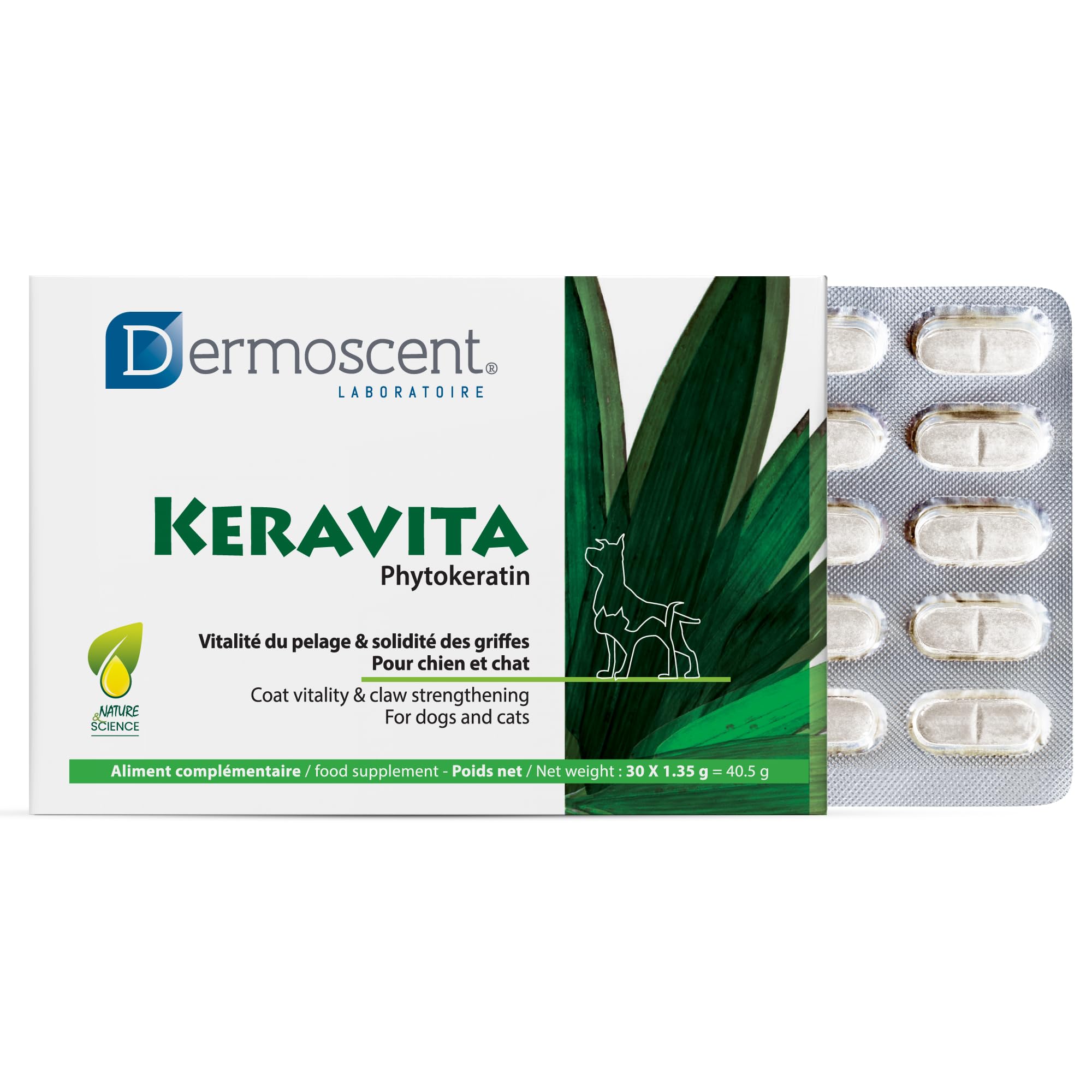 Keravita | witalność sierści i mocne pazury dla psów i kotów | naturalna formuła z keratyną botaniczną, bambusem, witaminami i cynkiem | łatwe w obsłudze, smaczne tabletki