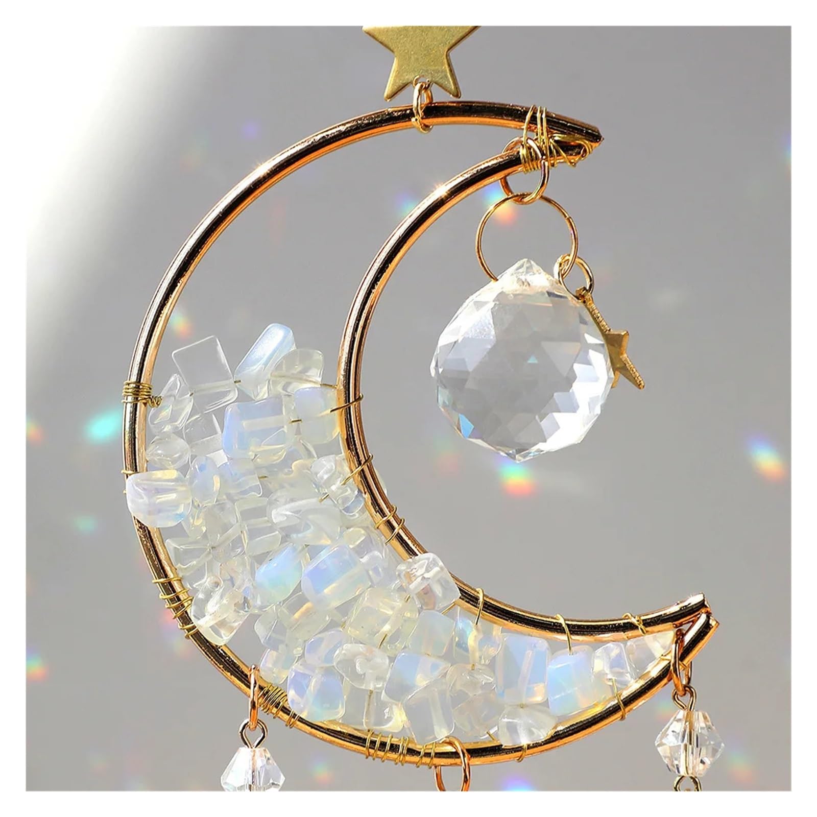 1 pièce Attrape-Soleil en Cristal Arc-en-Ciel, Pierre Brute, Lune, décoration d'intérieur for Jardin, Chambre à Coucher, Balcon, Pendentif(White)