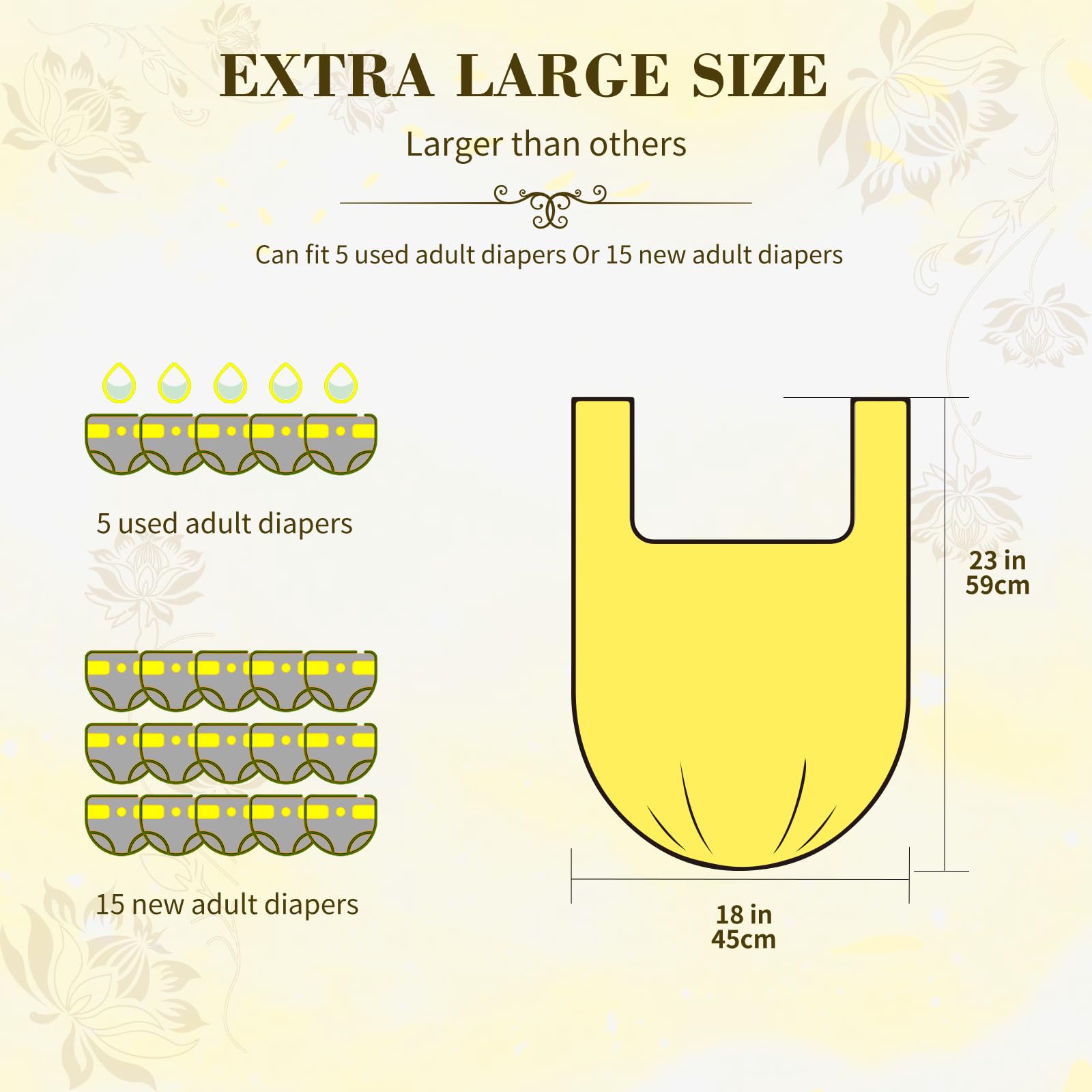 Lot de 96 grands sacs jetables pour couches pour adultes (45,7 x 58,4 cm), parfum citron, élimination discrète des déchets pour personnes âgées, sacs poubelle pour bébé Dipaer, sacs poubelle