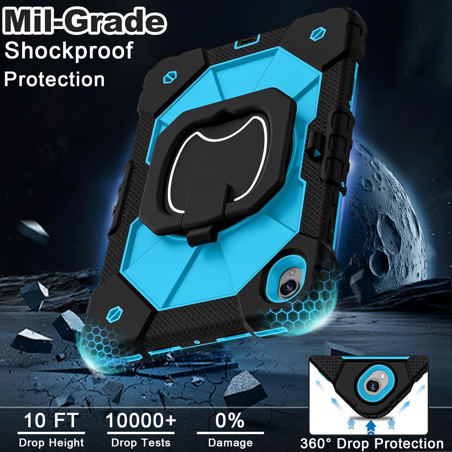 WESOROL Case for Samsung Galaxy Tab S11 5G 11 Inch 2025 SM-X730/X736B, Shockproof Cover for Tablet S11 with Screen Protector Rotate Stand Pen Holder,Black Blue