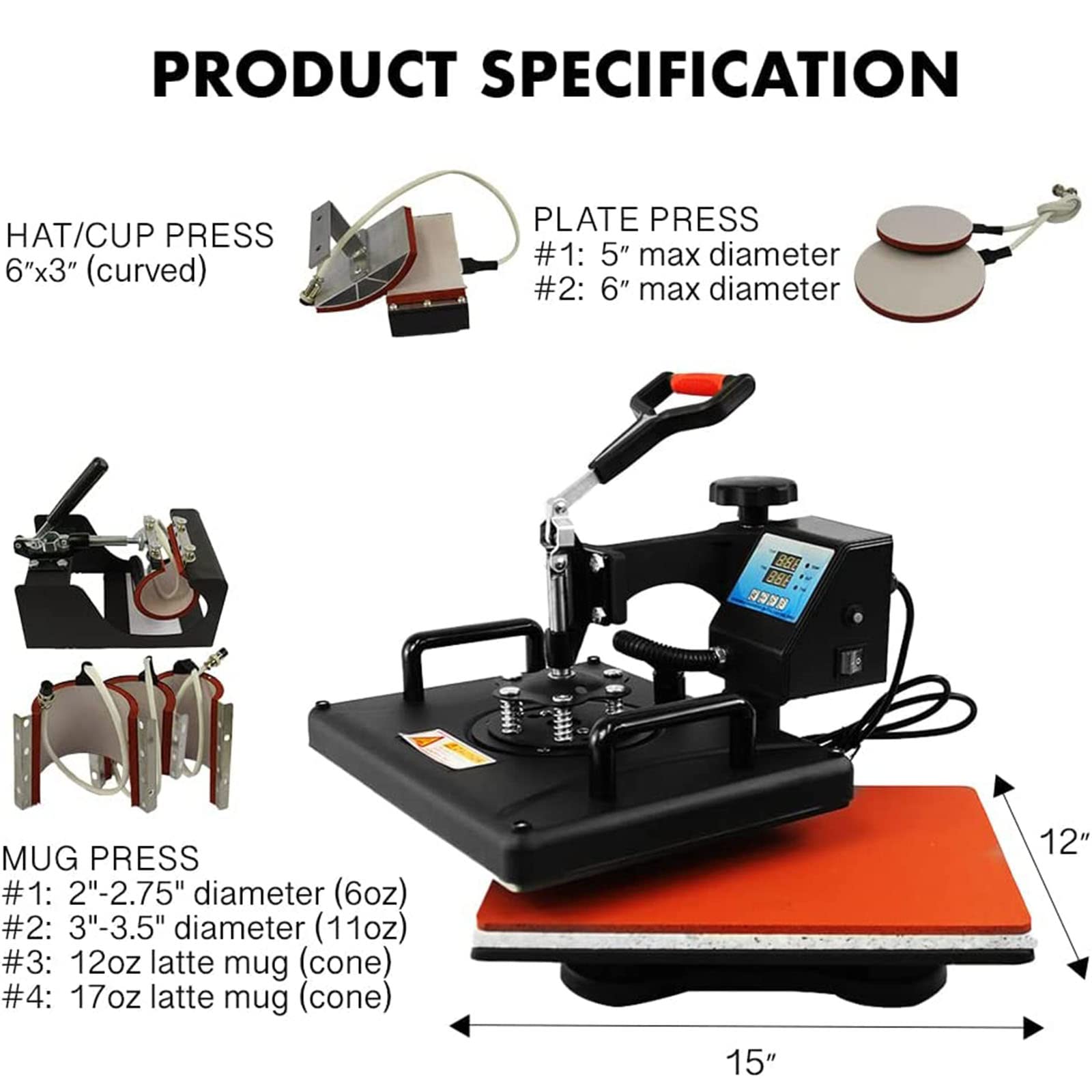 8 in 1 Macchina per pressa di Calore Macchina per Sublimazione Professionale Swing Away Machine per Magliette, Berretti, Tazze, Piatti