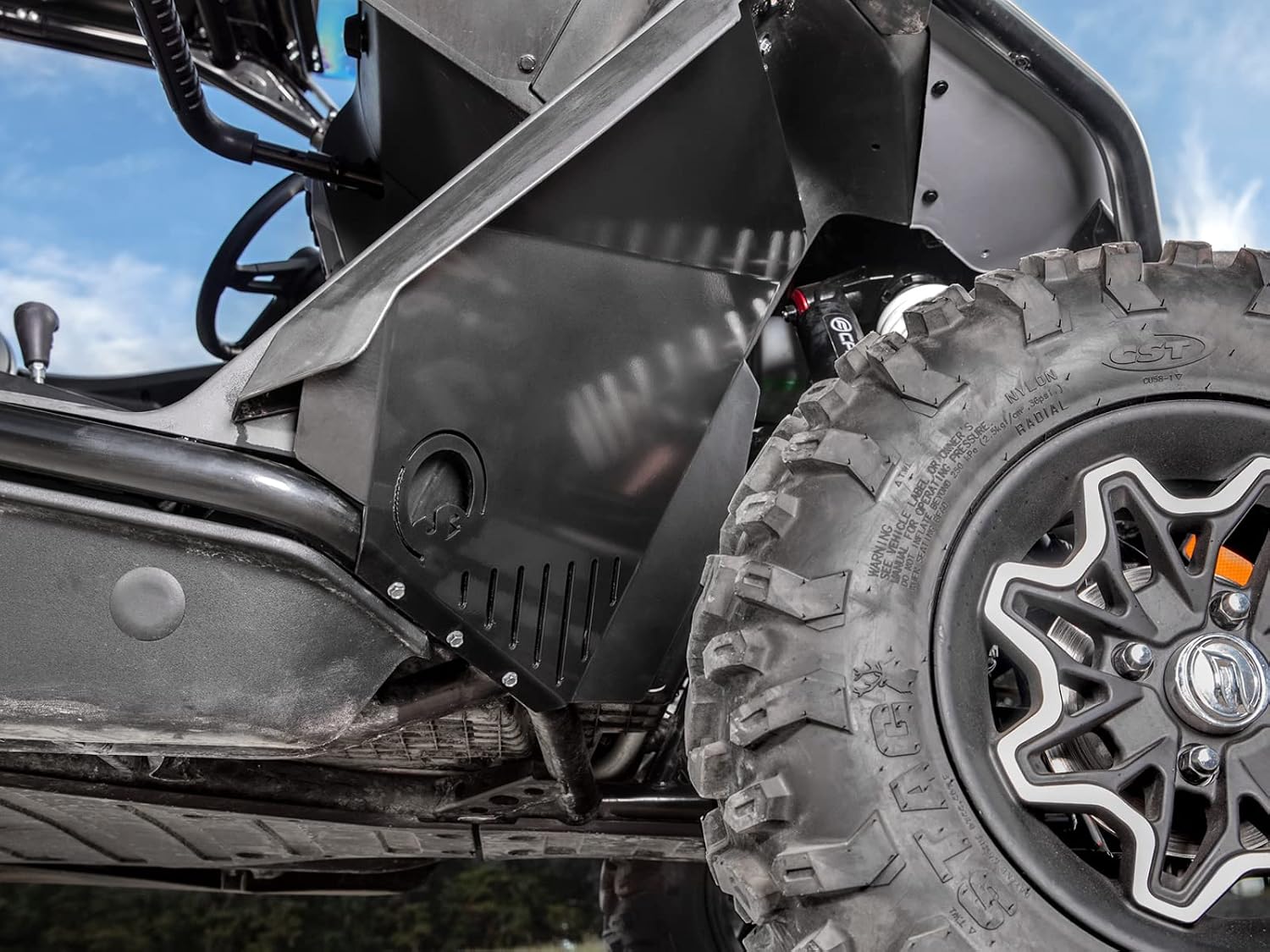 SuperATV Black Inner Fender Guards for CFMoto ZForce 950 | 1/8" Aluminum Plating | 5X Stronger than Factory Firewall | Bolts Directly to Frame | Includes 1 Pair