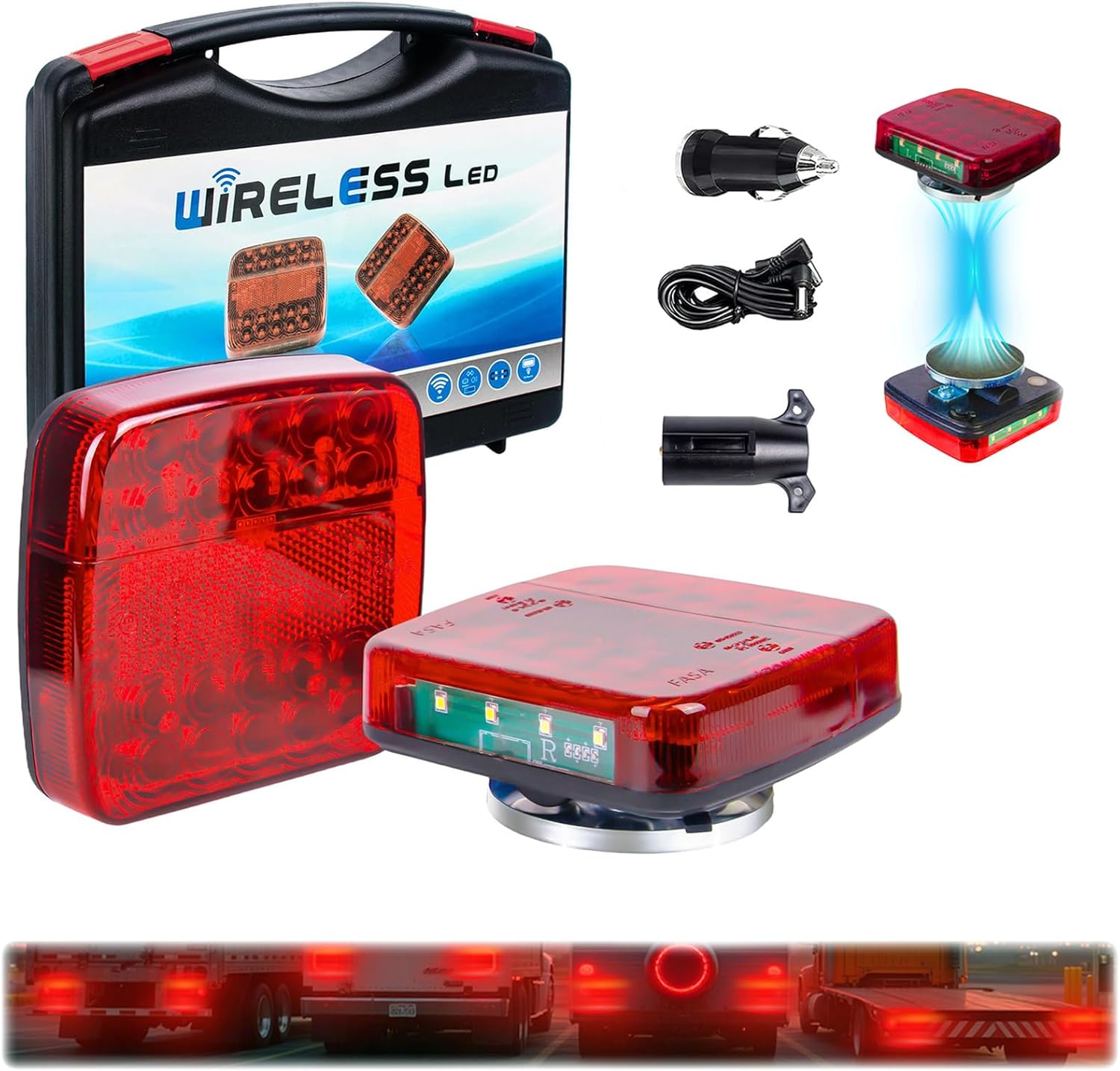 Wireless Trailer Lights Magnetic, 12v, IP76 Waterproof, Magnetic Wireless Tail Lights Kit for Trailer, Easy to Install, Led Rear for Truck, Flatbed, Camion, Semi, Rv (1)